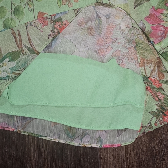 Jay Godfrey Strapless Green Floral Chiffon Romper – Size 6 - Picture 10 of 11